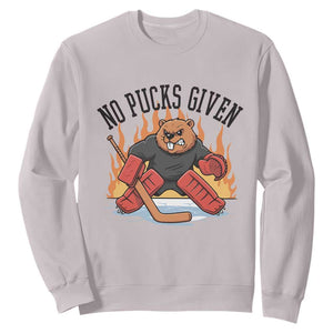 Funny Beaver Ice Hockey Goalie Gift Sweatshirt No Pucks Given TS12 Ice Gray Print Your Wear