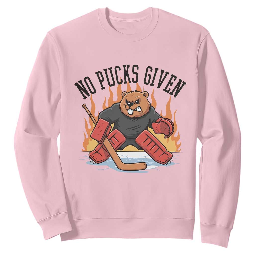 Funny Beaver Ice Hockey Goalie Gift Sweatshirt No Pucks Given TS12 Light Pink Print Your Wear