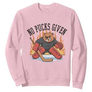 Funny Beaver Ice Hockey Goalie Gift Sweatshirt No Pucks Given TS12 Light Pink Print Your Wear