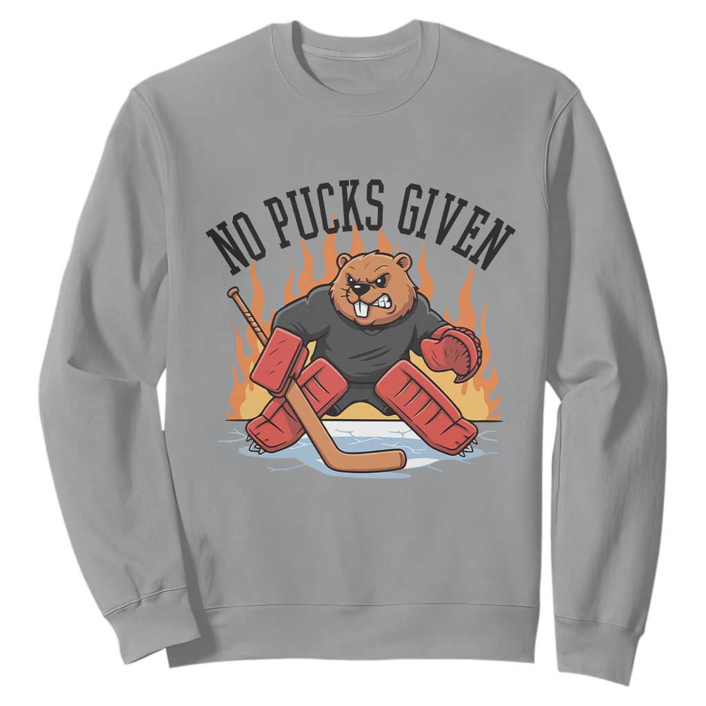 Funny Beaver Ice Hockey Goalie Gift Sweatshirt No Pucks Given TS12 Sport Gray Print Your Wear
