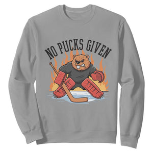 Funny Beaver Ice Hockey Goalie Gift Sweatshirt No Pucks Given TS12 Sport Gray Print Your Wear