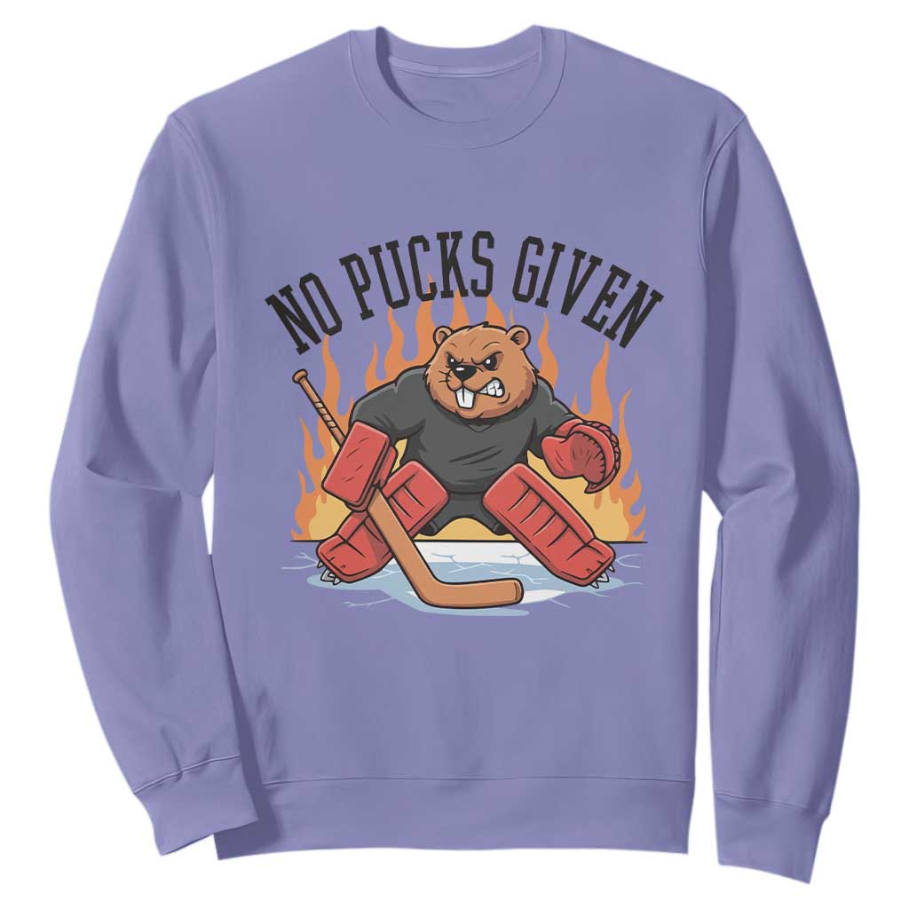 Funny Beaver Ice Hockey Goalie Gift Sweatshirt No Pucks Given TS12 Violet Print Your Wear