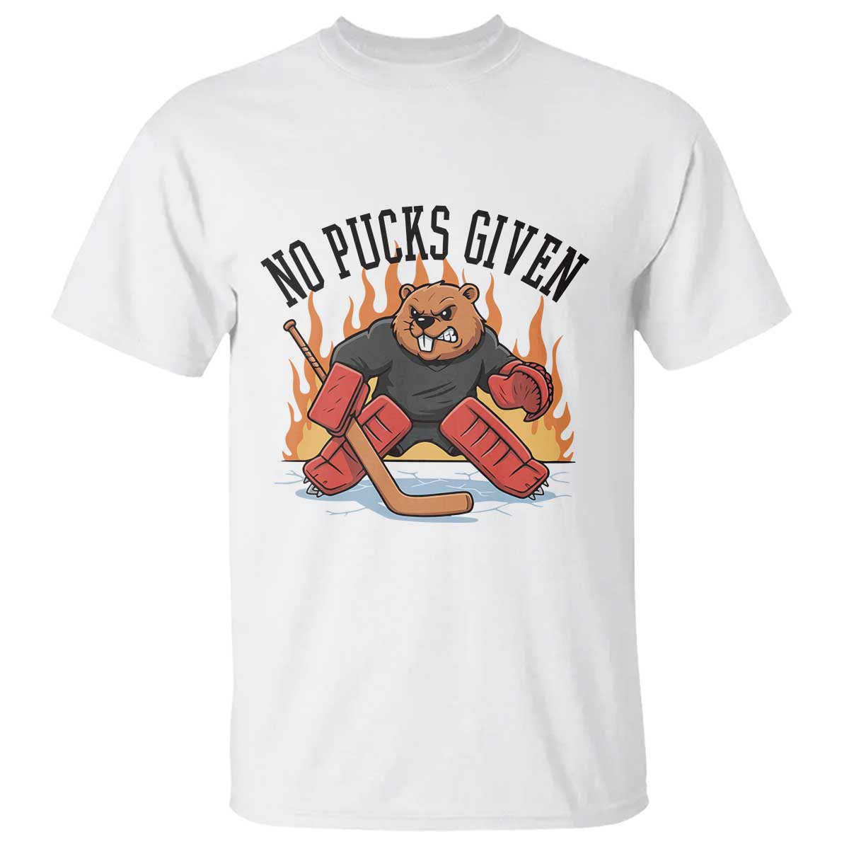 Funny Beaver Ice Hockey Goalie Gift T Shirt No Pucks Given TS12 White Print Your Wear