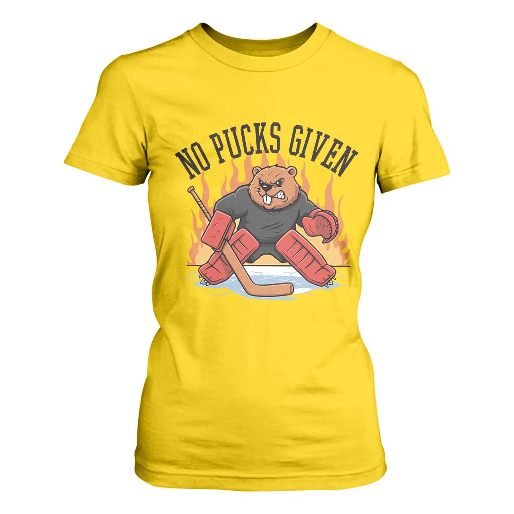 Funny Beaver Ice Hockey Goalie Gift T Shirt For Women No Pucks Given TS12 Daisy Print Your Wear