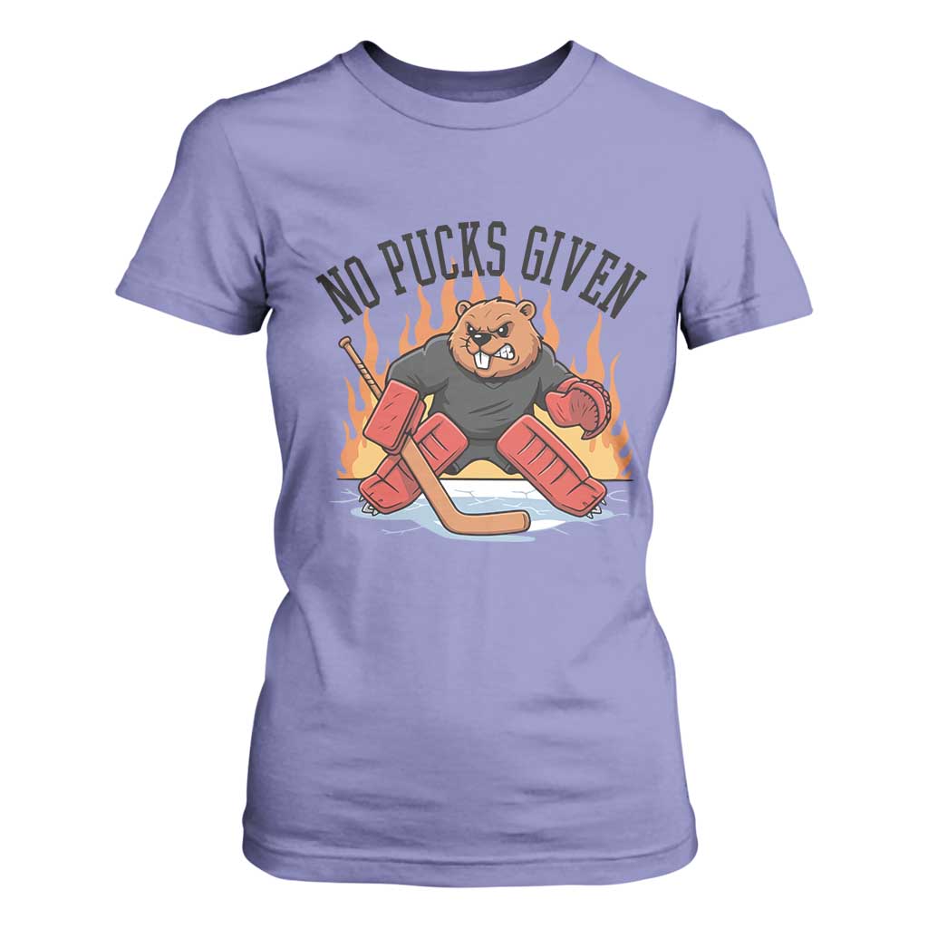 Funny Beaver Ice Hockey Goalie Gift T Shirt For Women No Pucks Given TS12 Violet Print Your Wear