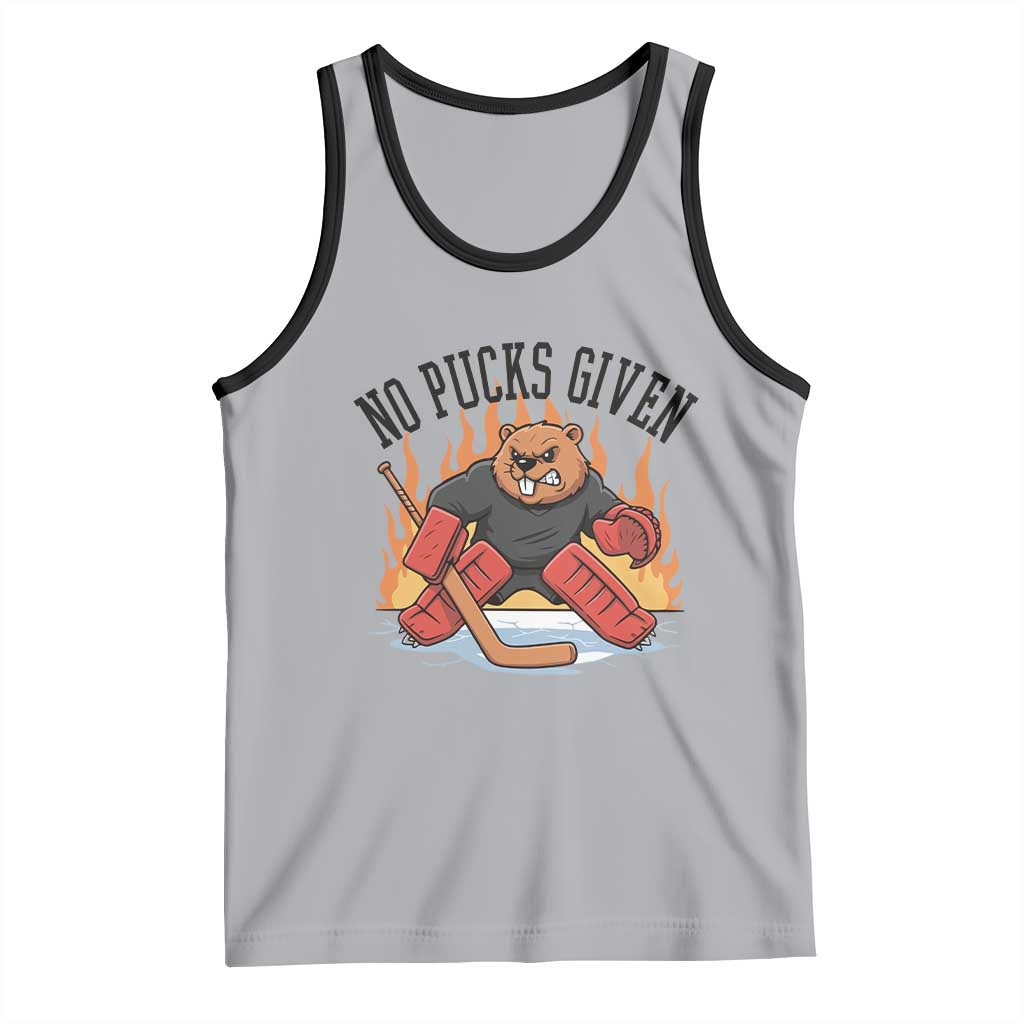 Funny Beaver Ice Hockey Goalie Gift Tank Top No Pucks Given TS12 Athletic Heather Black Print Your Wear