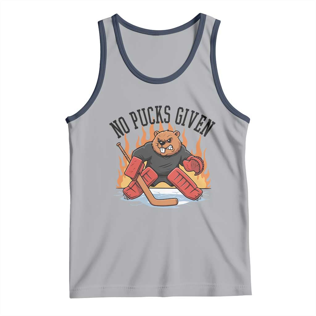 Funny Beaver Ice Hockey Goalie Gift Tank Top No Pucks Given TS12 Athletic Heather Navy Print Your Wear