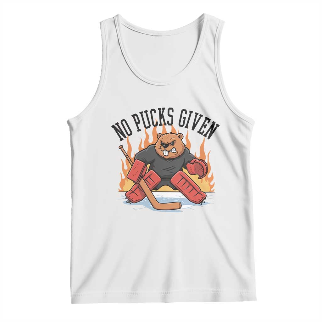 Funny Beaver Ice Hockey Goalie Gift Tank Top No Pucks Given TS12 White Print Your Wear