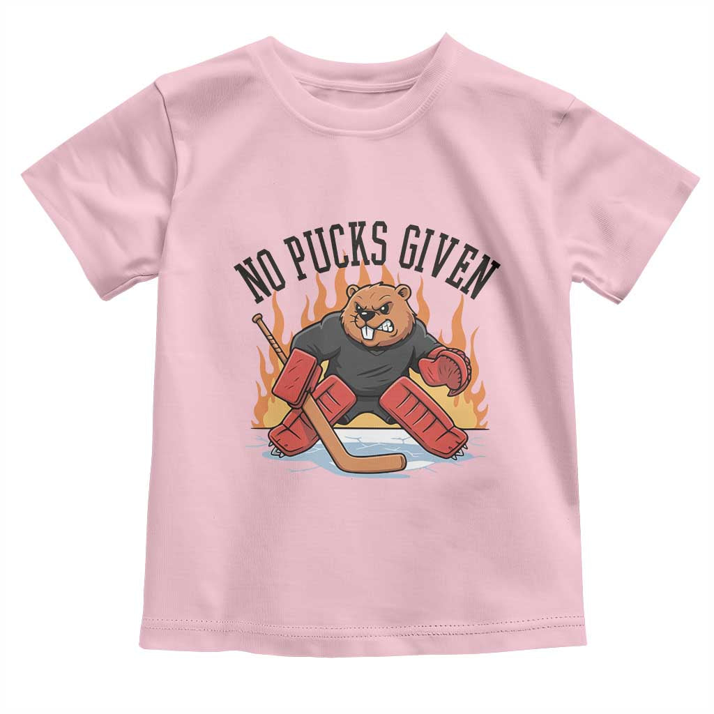 Funny Beaver Ice Hockey Goalie Gift Toddler T Shirt No Pucks Given TS12 Light Pink Print Your Wear