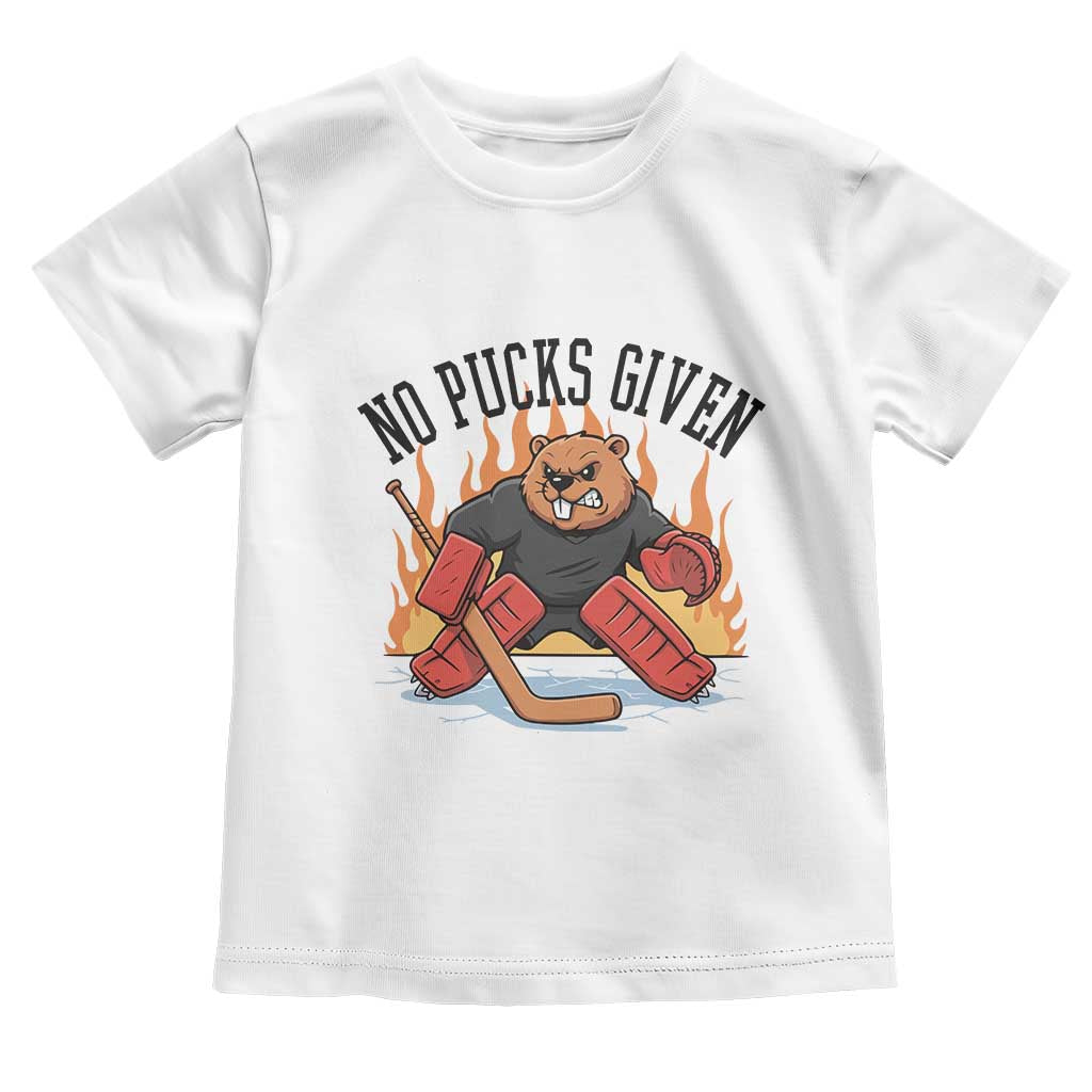 Funny Beaver Ice Hockey Goalie Gift Toddler T Shirt No Pucks Given TS12 White Print Your Wear