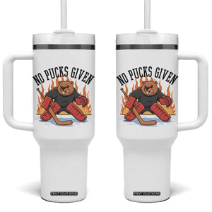 Funny Beaver Ice Hockey Goalie Gift Tumbler With Handle No Pucks Given TS12 One Size: 40 oz White Print Your Wear