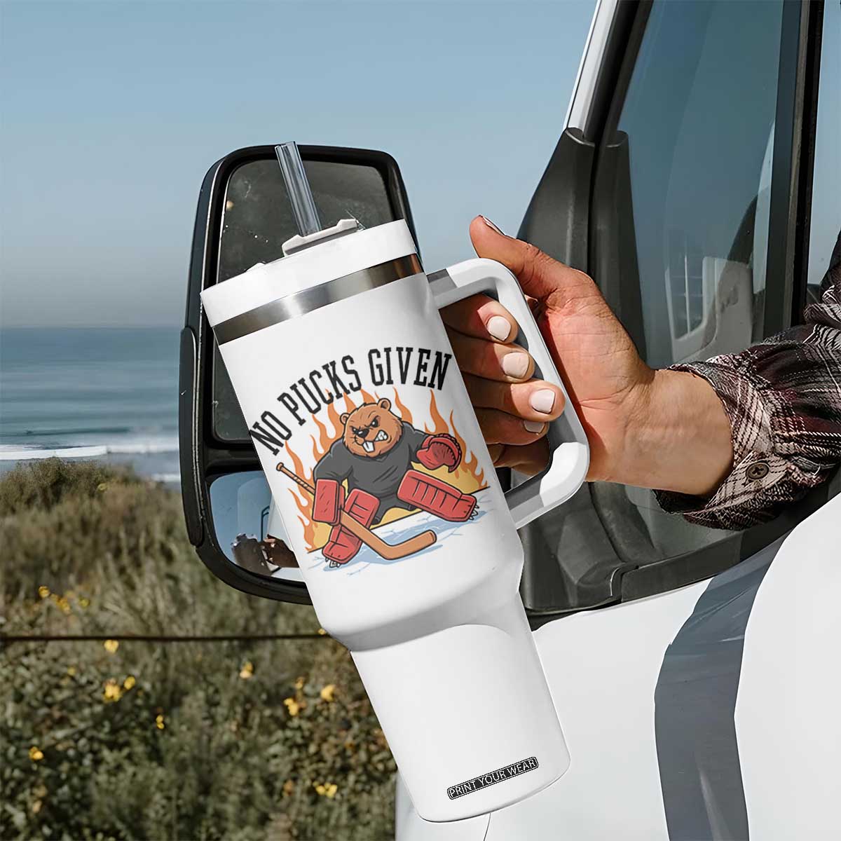 Funny Beaver Ice Hockey Goalie Gift Tumbler With Handle No Pucks Given TS12 Print Your Wear