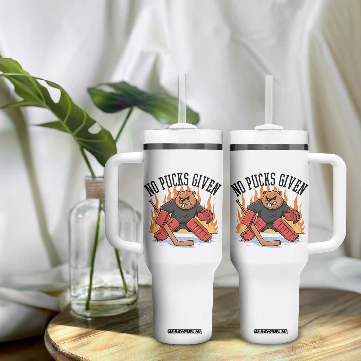 Funny Beaver Ice Hockey Goalie Gift Tumbler With Handle No Pucks Given TS12 Print Your Wear