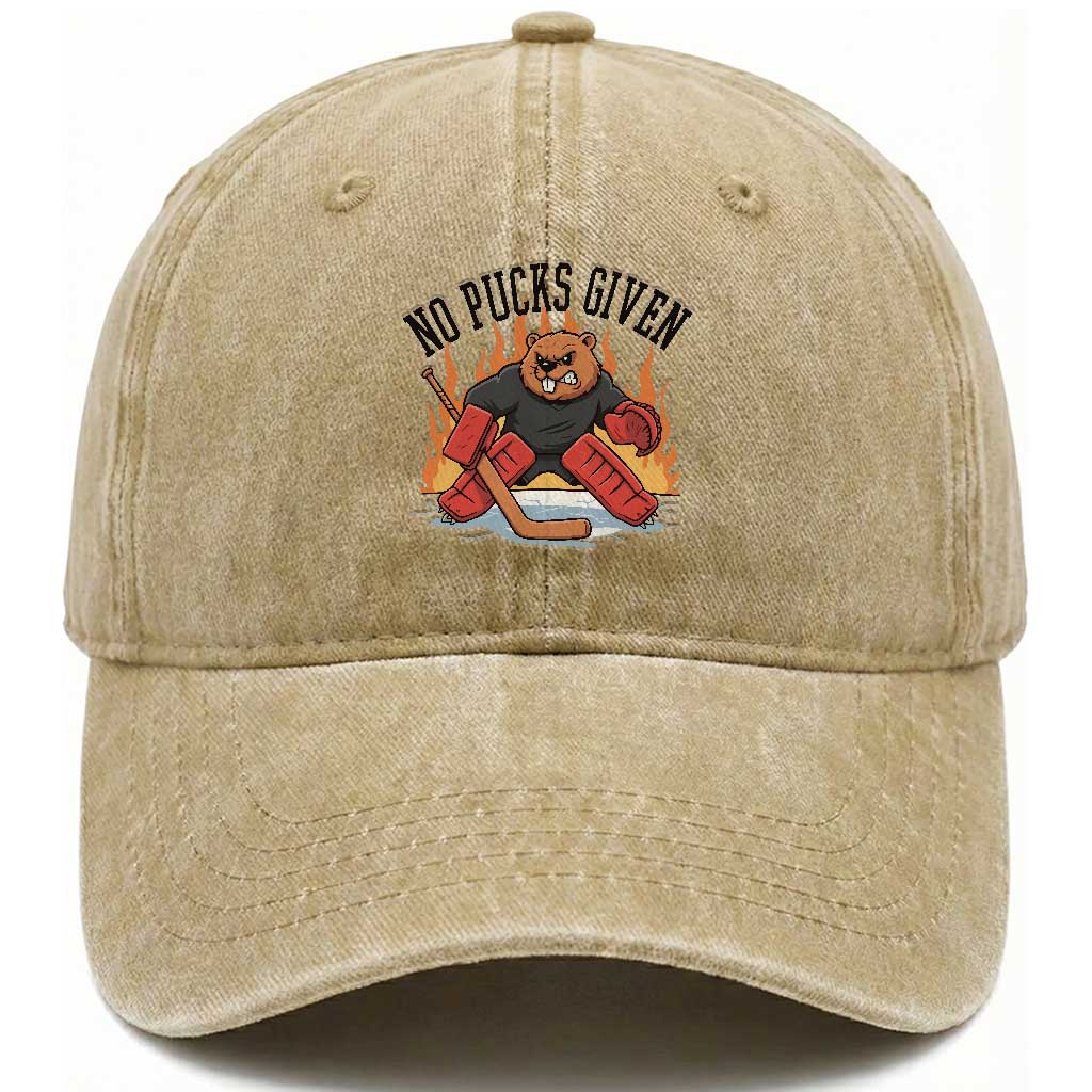 Funny Beaver Ice Hockey Goalie Gift Washed Cotton Baseball Cap No Pucks Given TS12 Print Your Wear