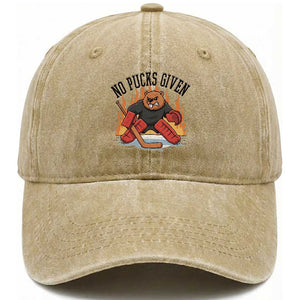 Funny Beaver Ice Hockey Goalie Gift Washed Cotton Baseball Cap No Pucks Given TS12 Print Your Wear