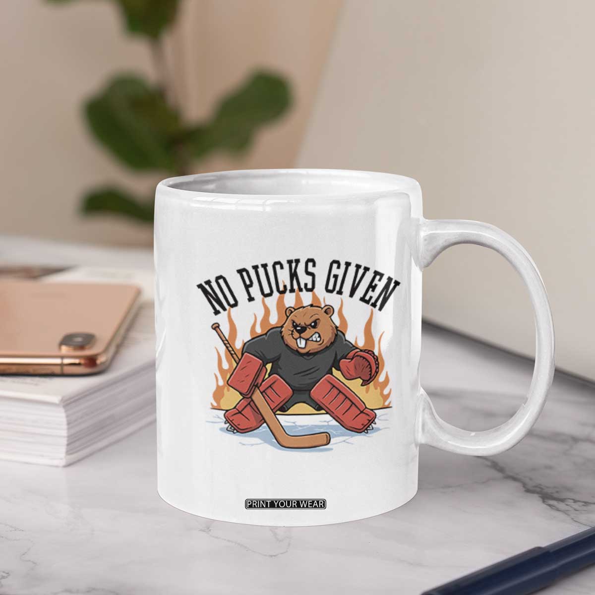 Funny Beaver Ice Hockey Goalie Gift Coffee Mug No Pucks Given TS12 Print Your Wear