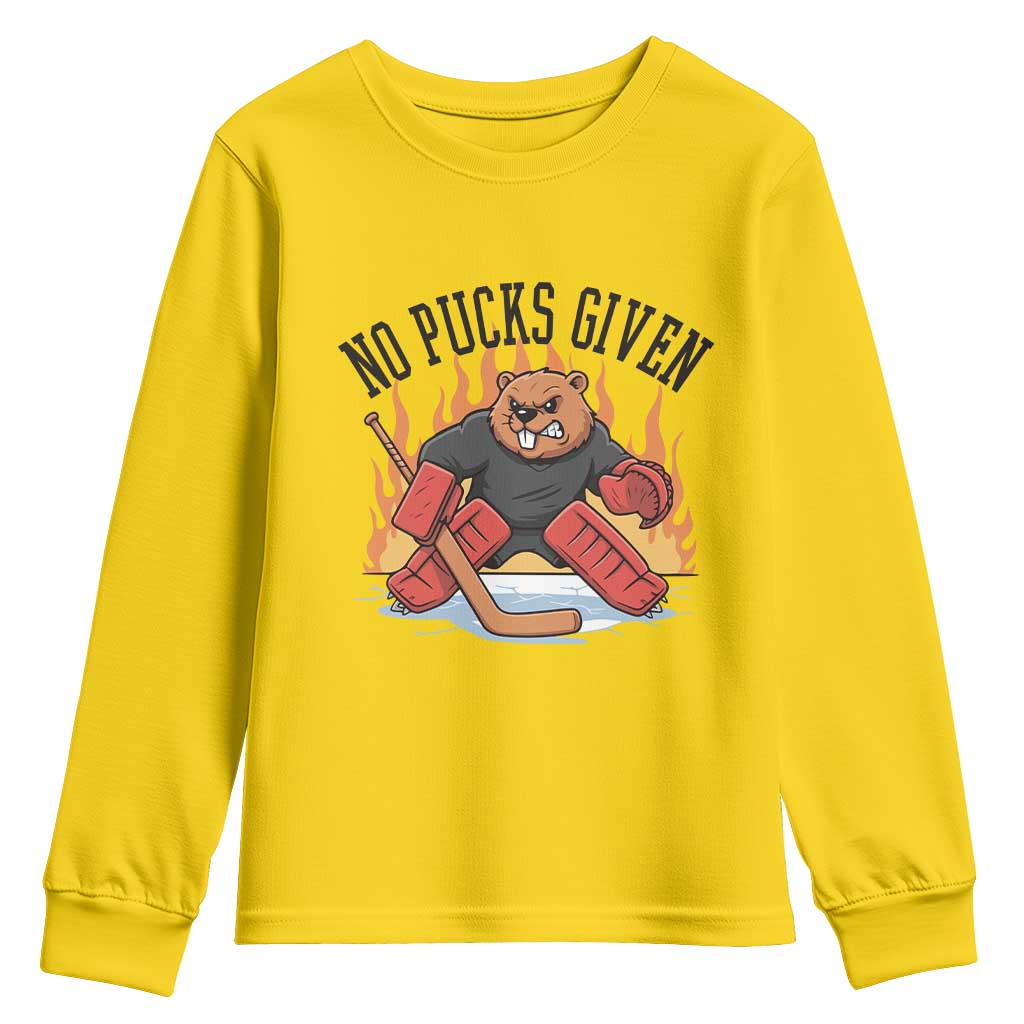 Funny Beaver Ice Hockey Goalie Gift Youth Sweatshirt No Pucks Given TS12 Daisy Print Your Wear