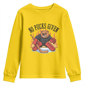 Funny Beaver Ice Hockey Goalie Gift Youth Sweatshirt No Pucks Given TS12 Daisy Print Your Wear