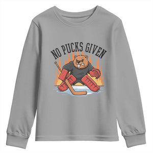 Funny Beaver Ice Hockey Goalie Gift Youth Sweatshirt No Pucks Given TS12 Sport Gray Print Your Wear