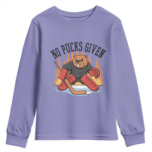 Funny Beaver Ice Hockey Goalie Gift Youth Sweatshirt No Pucks Given TS12 Violet Print Your Wear
