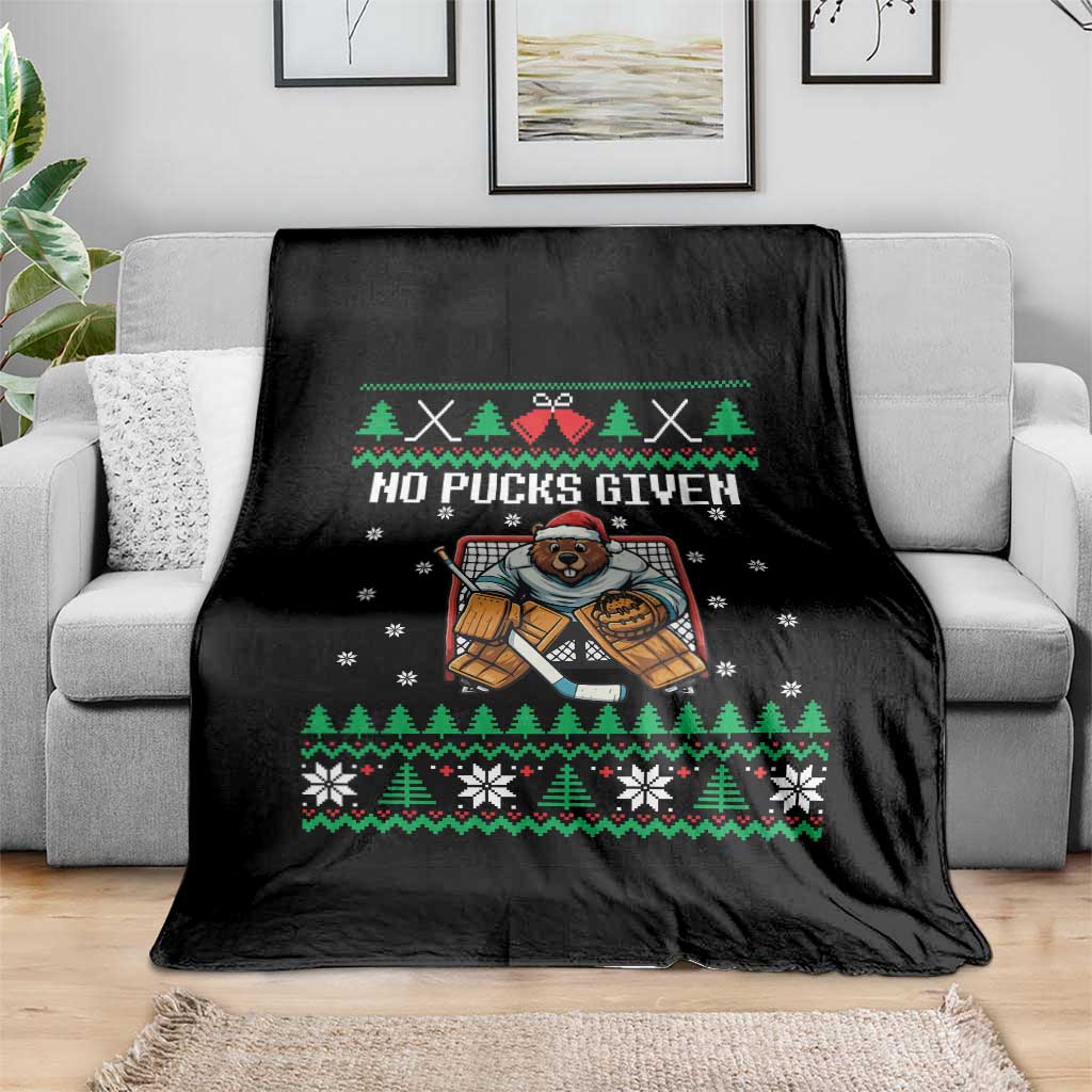 Ugly Christmas Sweater Beaver Ice Hockey Goalie Throw Blanket No Pucks Given TS12 Print Your Wear