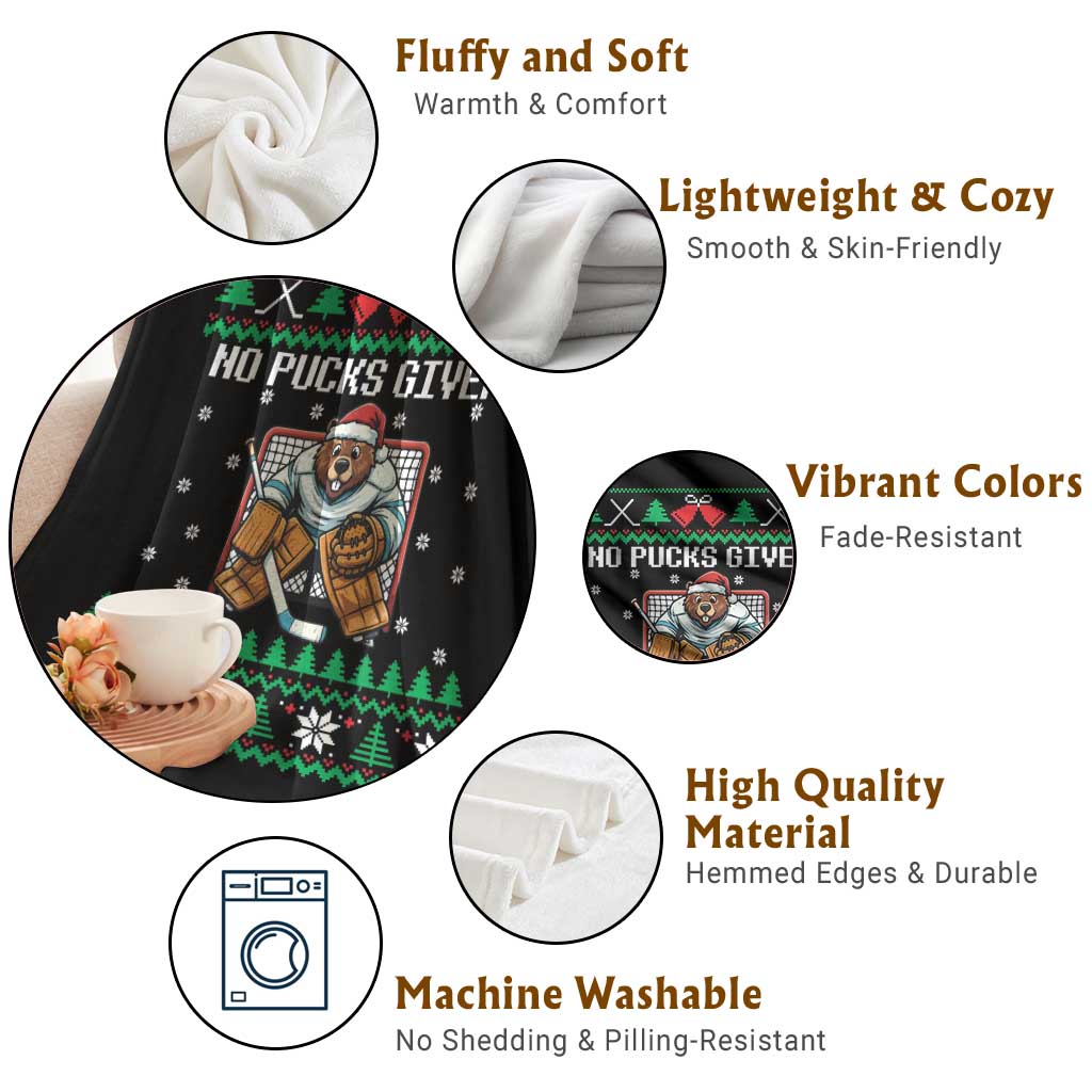 Ugly Christmas Sweater Beaver Ice Hockey Goalie Throw Blanket No Pucks Given TS12 Print Your Wear