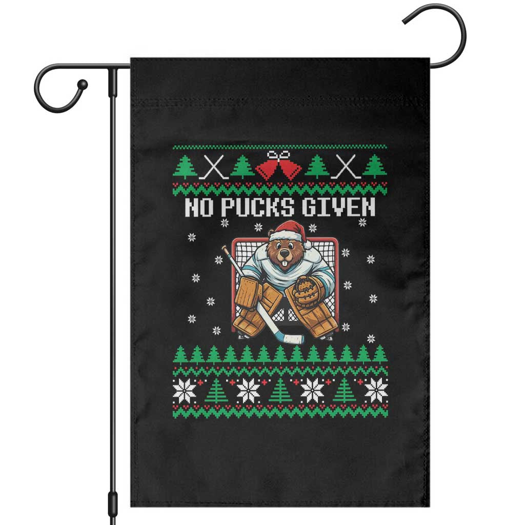Ugly Christmas Sweater Beaver Ice Hockey Goalie Garden Flag No Pucks Given TS12 Black Print Your Wear