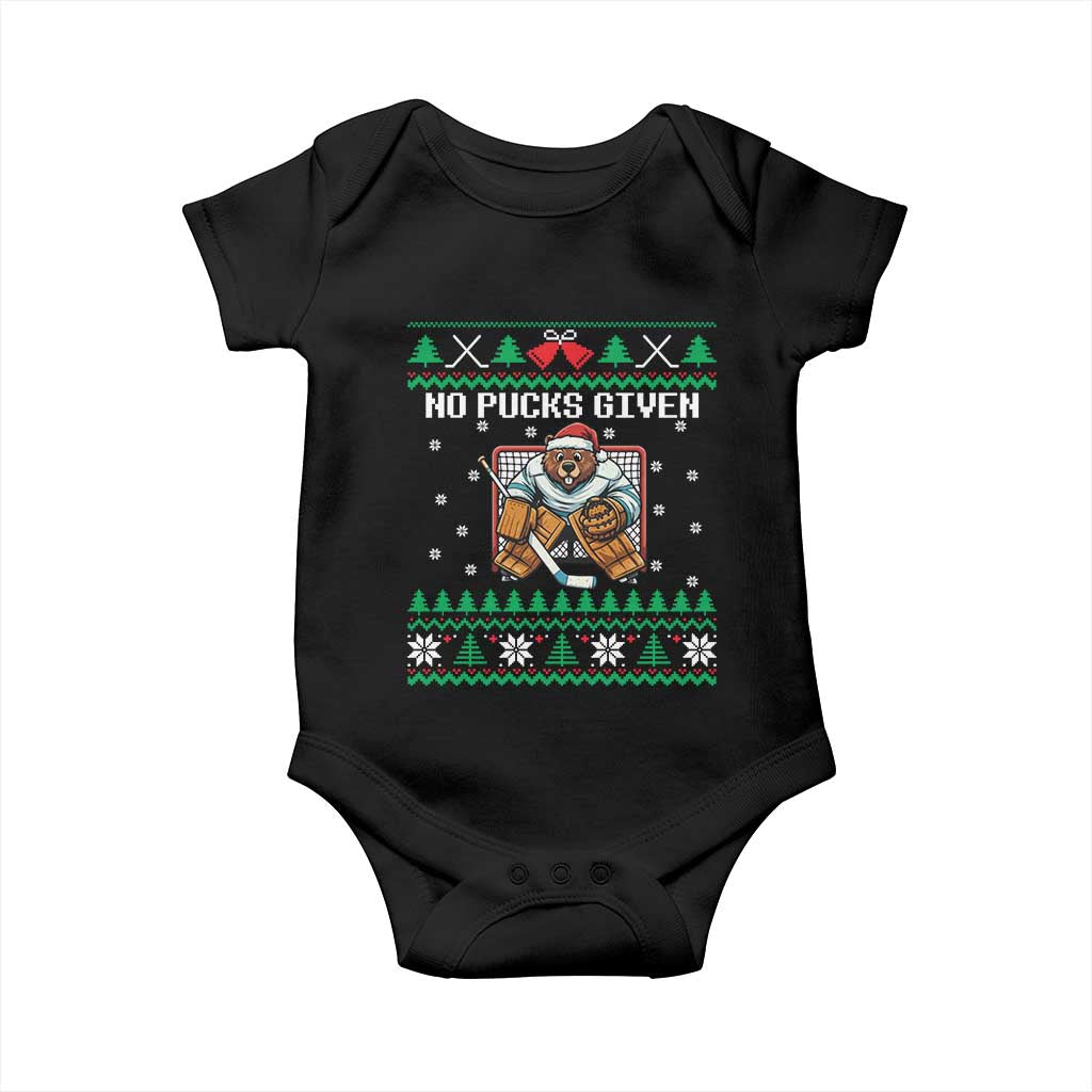 Ugly Christmas Sweater Beaver Ice Hockey Goalie Baby Onesie No Pucks Given TS12 Black Print Your Wear