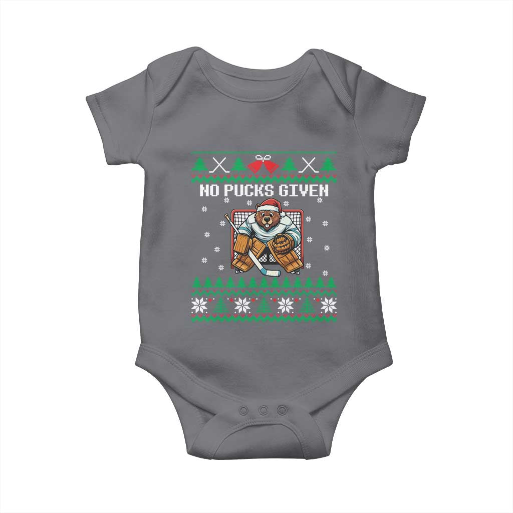 Ugly Christmas Sweater Beaver Ice Hockey Goalie Baby Onesie No Pucks Given TS12 Charcoal Print Your Wear