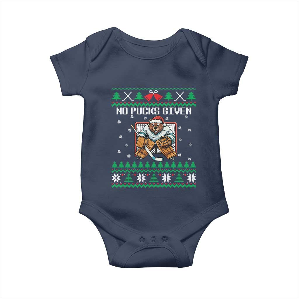 Ugly Christmas Sweater Beaver Ice Hockey Goalie Baby Onesie No Pucks Given TS12 Navy Print Your Wear