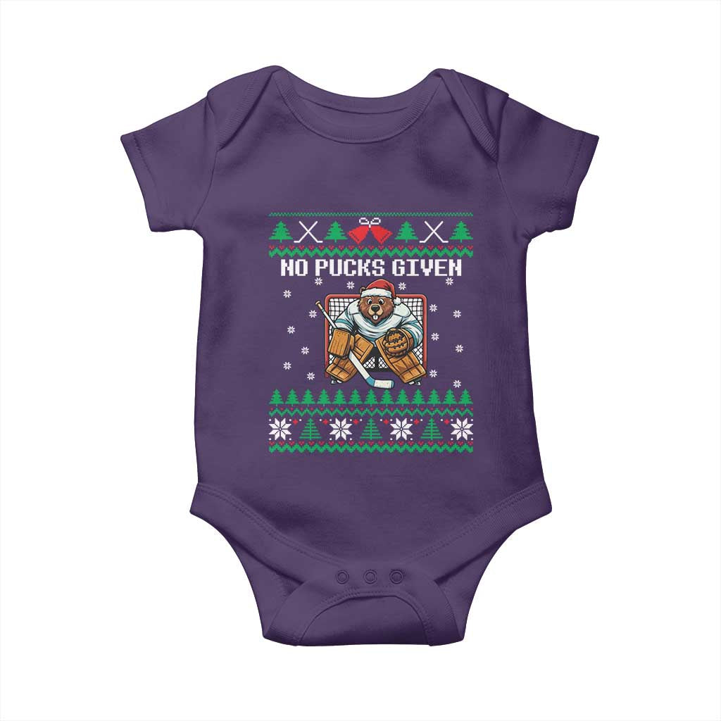 Ugly Christmas Sweater Beaver Ice Hockey Goalie Baby Onesie No Pucks Given TS12 Purple Print Your Wear