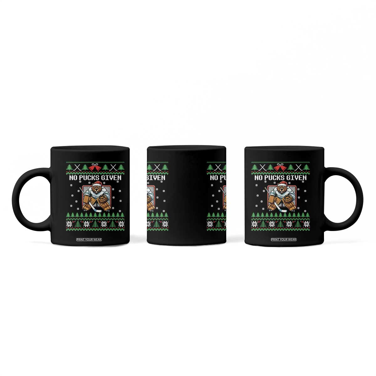 Ugly Christmas Sweater Beaver Ice Hockey Goalie Coffee Mug No Pucks Given TS12 Print Your Wear