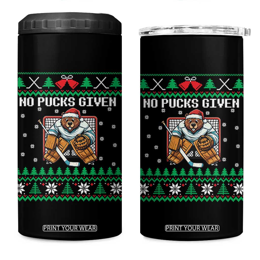 Ugly Christmas Sweater Beaver Ice Hockey Goalie 4 in 1 Can Cooler Tumbler No Pucks Given TS12 One Size: 16 oz Black Print Your Wear