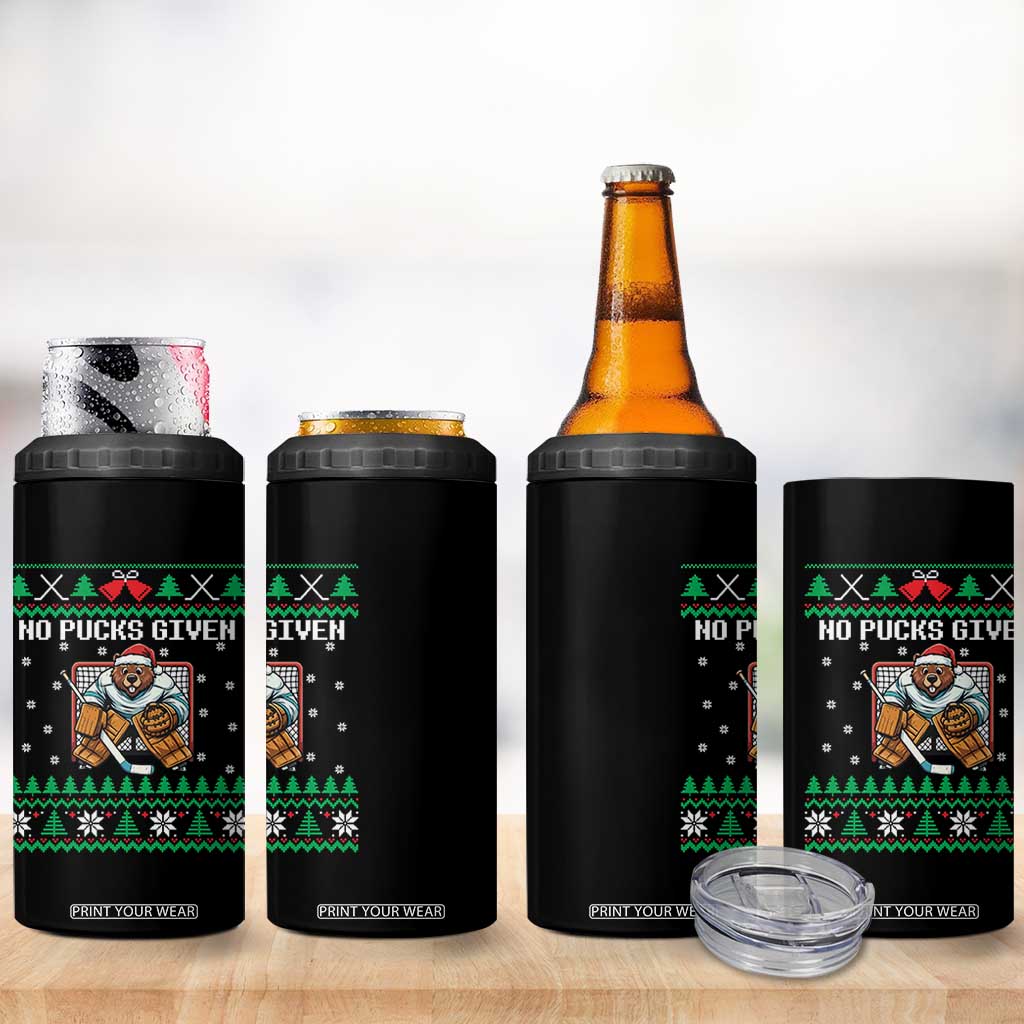 Ugly Christmas Sweater Beaver Ice Hockey Goalie 4 in 1 Can Cooler Tumbler No Pucks Given TS12 Print Your Wear
