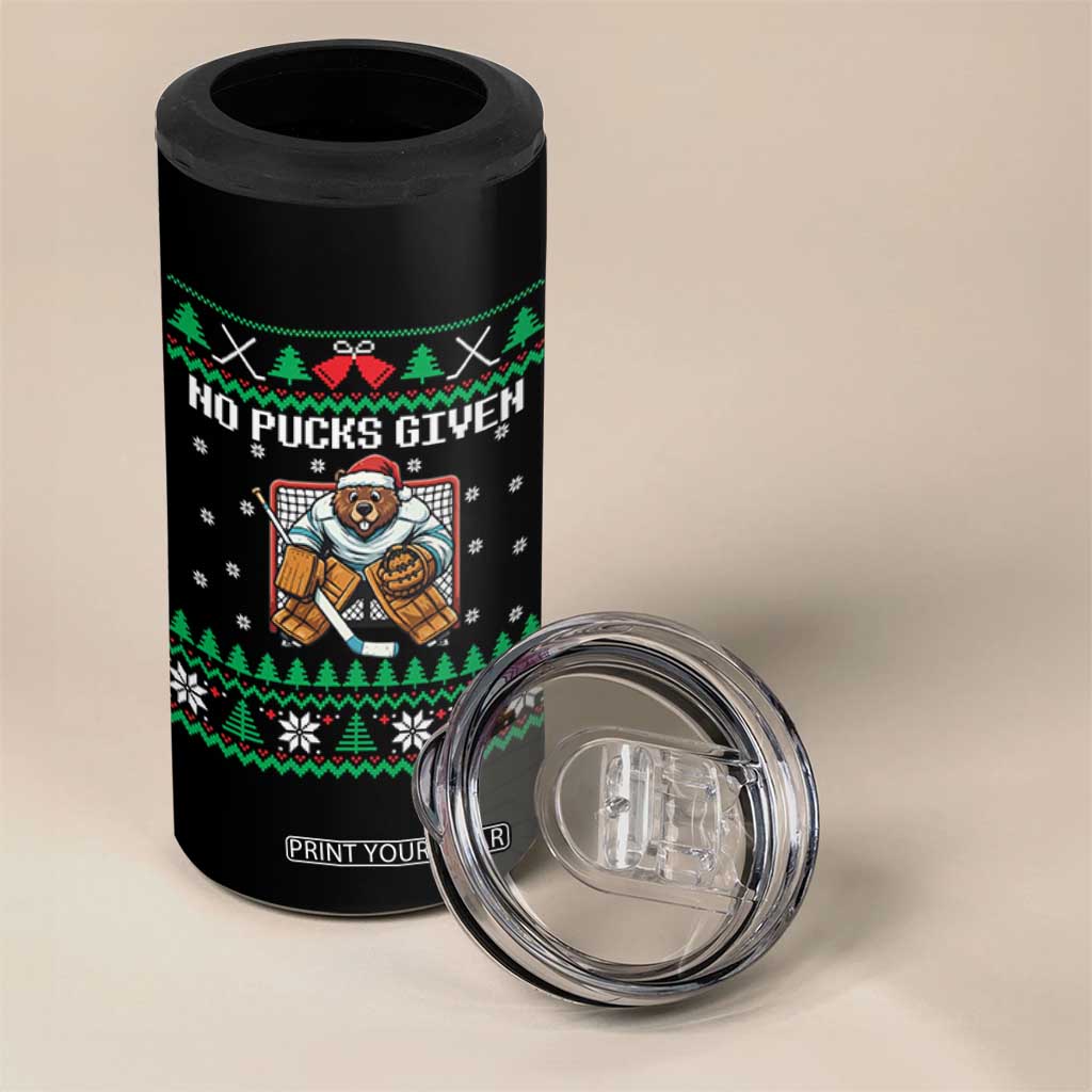 Ugly Christmas Sweater Beaver Ice Hockey Goalie 4 in 1 Can Cooler Tumbler No Pucks Given TS12 Print Your Wear