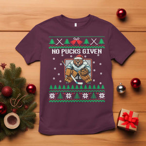Ugly Christmas Sweater Beaver Ice Hockey Goalie T Shirt No Pucks Given TS12 Maroon Print Your Wear
