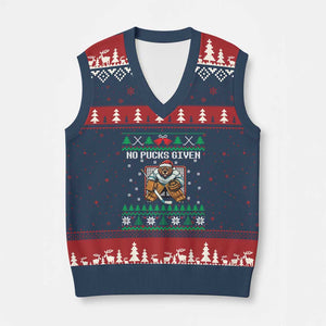 Ugly Xmas Sweater Beaver Ice Hockey Goalie V-Neck Knit Sweater Vest No Pucks Given TS12 Navy Red Print Your Wear