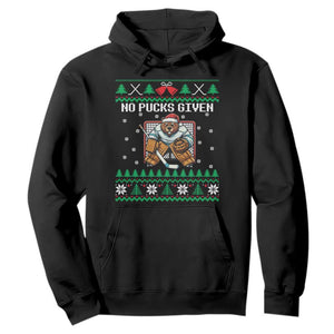 Ugly Christmas Sweater Beaver Ice Hockey Goalie Hoodie No Pucks Given TS12 Black Print Your Wear