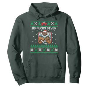Ugly Christmas Sweater Beaver Ice Hockey Goalie Hoodie No Pucks Given TS12 Dark Forest Green Print Your Wear