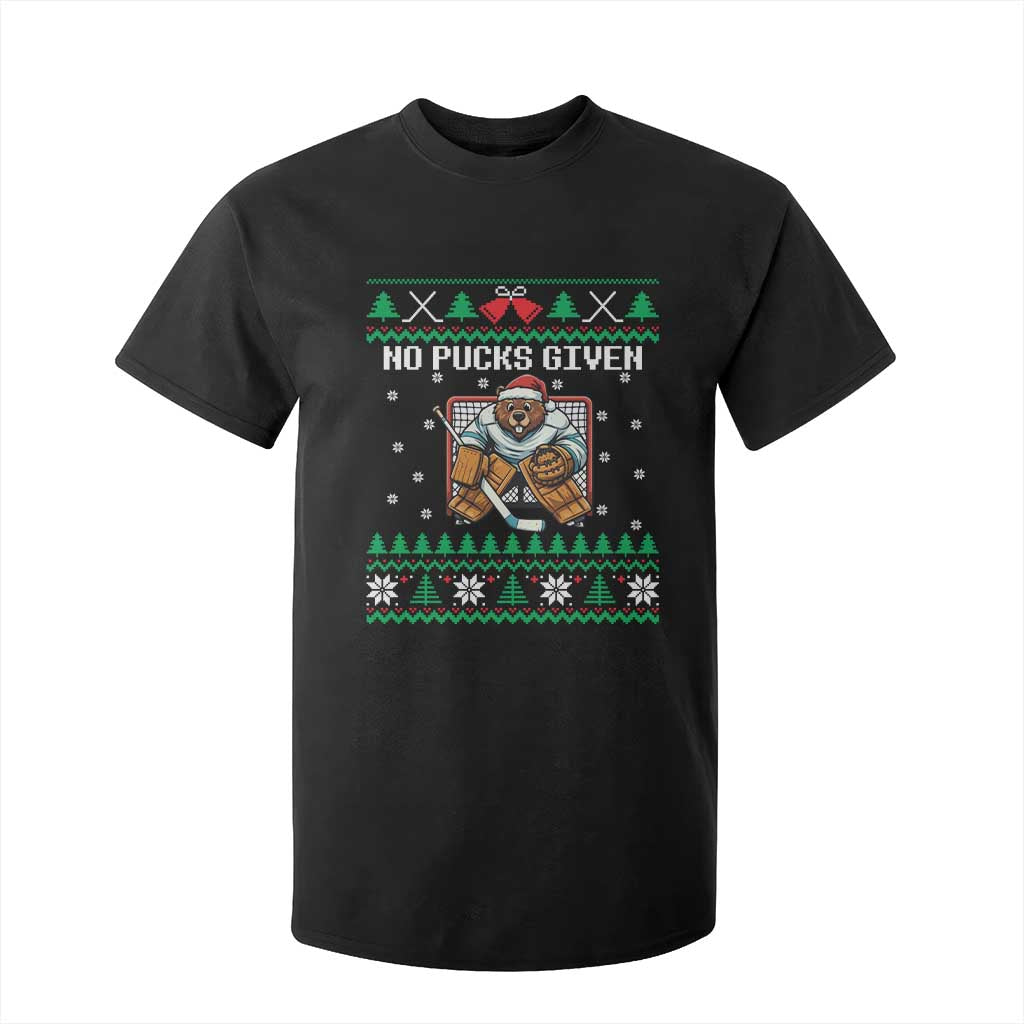 Ugly Christmas Sweater Beaver Ice Hockey Goalie T Shirt For Kid No Pucks Given TS12 Black Print Your Wear