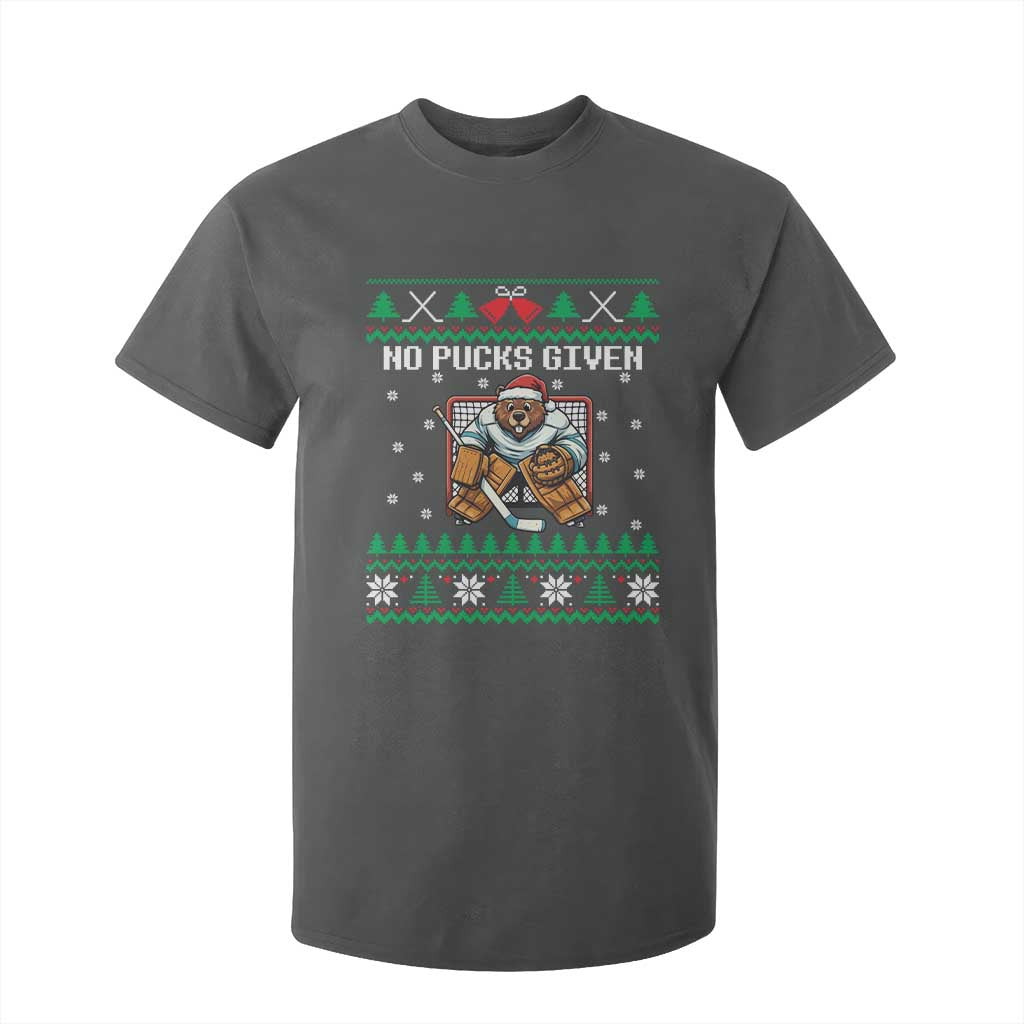 Ugly Christmas Sweater Beaver Ice Hockey Goalie T Shirt For Kid No Pucks Given TS12 Dark Heather Print Your Wear