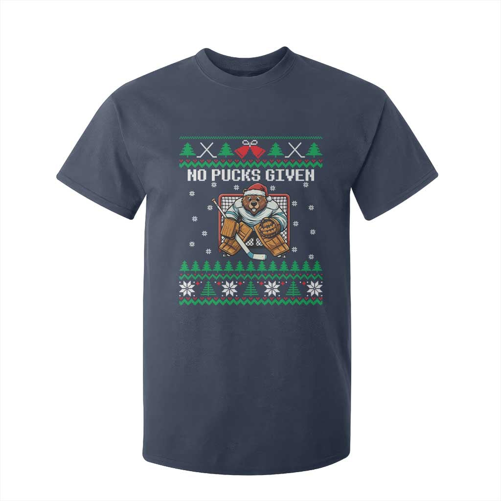 Ugly Christmas Sweater Beaver Ice Hockey Goalie T Shirt For Kid No Pucks Given TS12 Navy Print Your Wear