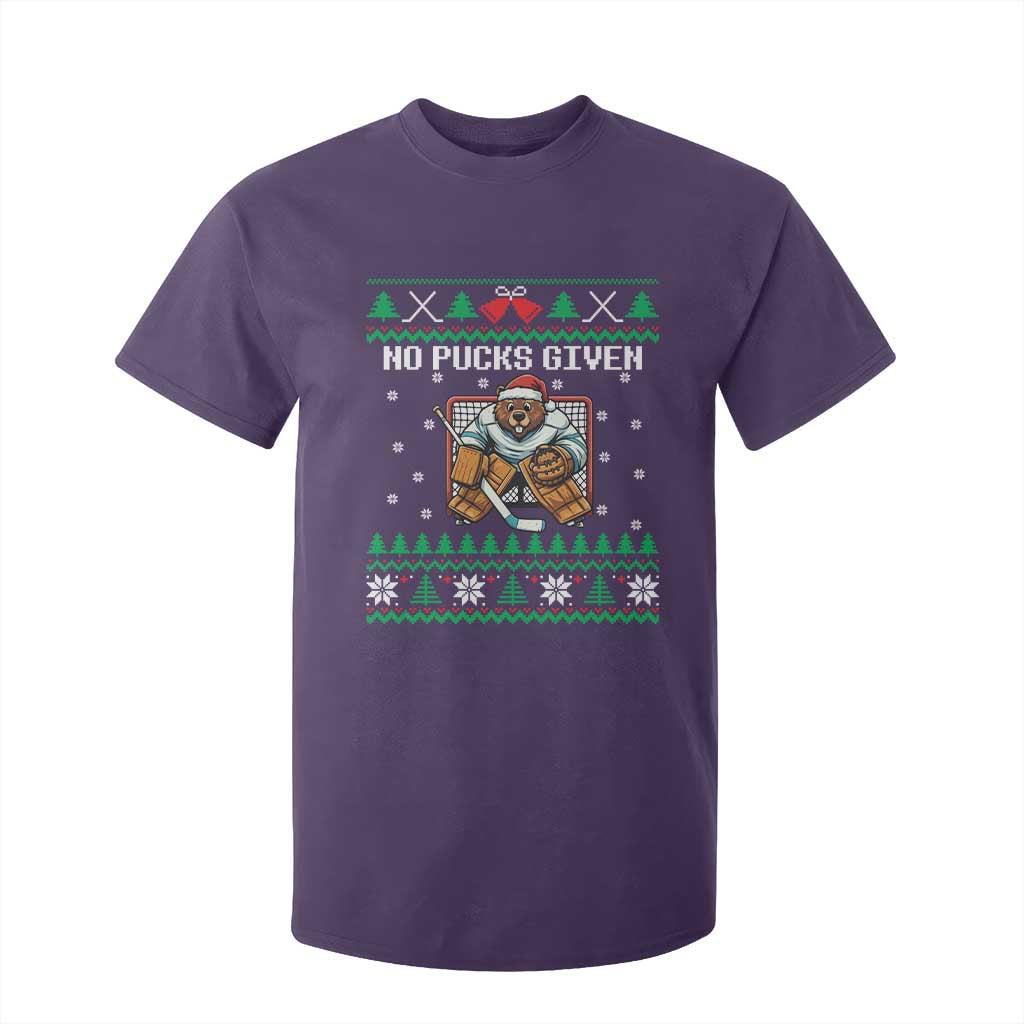 Ugly Christmas Sweater Beaver Ice Hockey Goalie T Shirt For Kid No Pucks Given TS12 Purple Print Your Wear