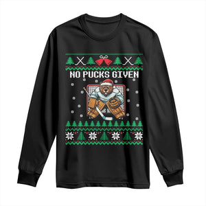 Ugly Christmas Sweater Beaver Ice Hockey Goalie Long Sleeve Shirt No Pucks Given TS12 Black Print Your Wear