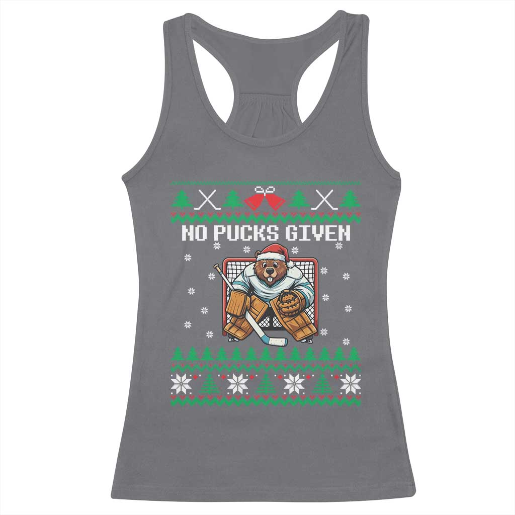 Ugly Christmas Sweater Beaver Ice Hockey Goalie Racerback Tank Top No Pucks Given TS12 Charcoal Print Your Wear