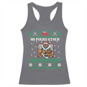 Ugly Christmas Sweater Beaver Ice Hockey Goalie Racerback Tank Top No Pucks Given TS12 Charcoal Print Your Wear