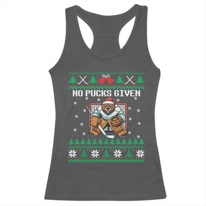 Ugly Christmas Sweater Beaver Ice Hockey Goalie Racerback Tank Top No Pucks Given TS12 Dark Heather Print Your Wear