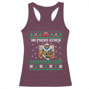 Ugly Christmas Sweater Beaver Ice Hockey Goalie Racerback Tank Top No Pucks Given TS12 Maroon Print Your Wear