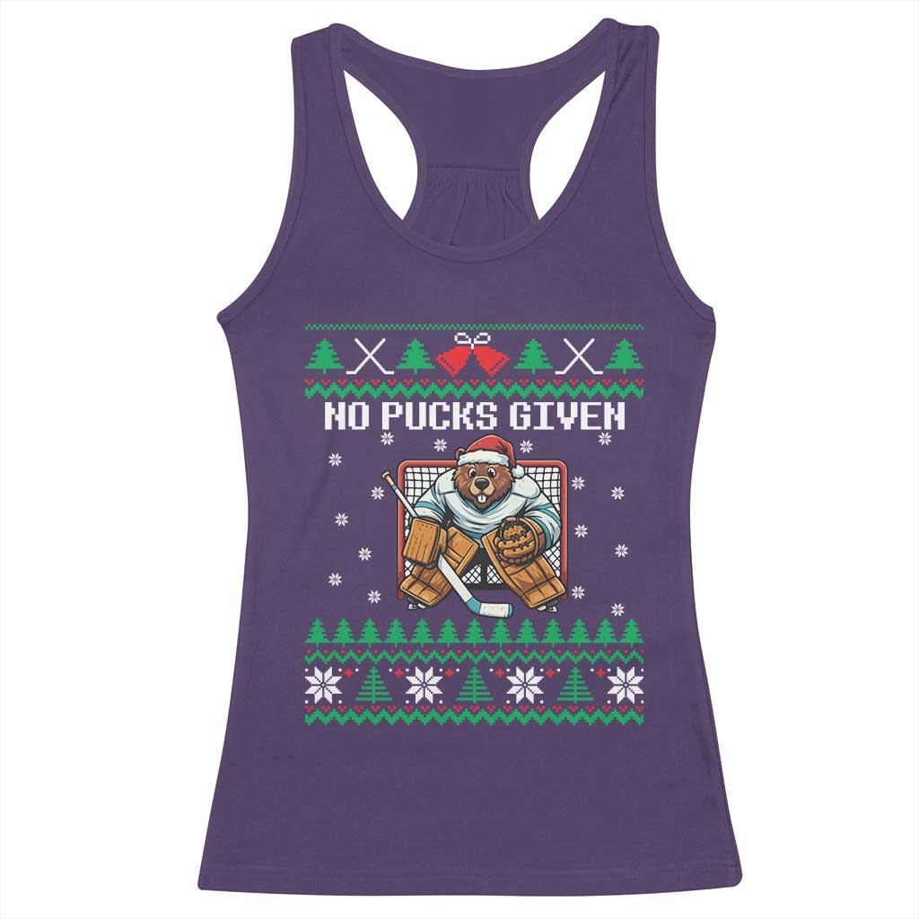 Ugly Christmas Sweater Beaver Ice Hockey Goalie Racerback Tank Top No Pucks Given TS12 Purple Print Your Wear