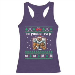 Ugly Christmas Sweater Beaver Ice Hockey Goalie Racerback Tank Top No Pucks Given TS12 Purple Print Your Wear
